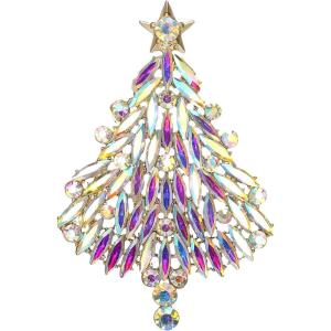 imageBriLove Merry Christmas Tree Brooch Xmas Star Rhinestone Marquise Decorative Gift for WomenIridescent Clear AB GoldTone
