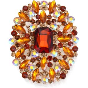 imageBriLove Womens Stunning Emerald Cut Square Crystal Rhinestone Marquise Cluster Brooch Pin for Wedding Party PromChampagne GoldTone