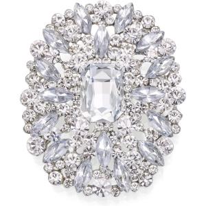 imageBriLove Womens Stunning Emerald Cut Square Crystal Rhinestone Marquise Cluster Brooch Pin for Wedding Party PromClear SilverTone