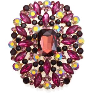 imageBriLove Womens Stunning Emerald Cut Square Crystal Rhinestone Marquise Cluster Brooch Pin for Wedding Party PromDeep Amethyst Color GoldTone