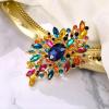 imageBriLove Women s Elegant Stunning Crystal Rhinestone Marquise Oval Leaf Bouquet Brooch Pin for Party PromMulticolor GoldTone