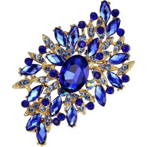imageBriLove Women s Elegant Stunning Crystal Rhinestone Marquise Oval Leaf Bouquet Brooch Pin for Party PromBlue GoldTone