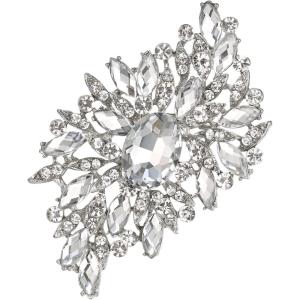 imageBriLove Women s Elegant Stunning Crystal Rhinestone Marquise Oval Leaf Bouquet Brooch Pin for Party PromClear SilverTone
