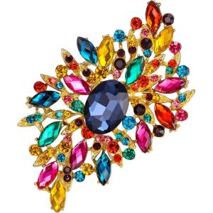imageBriLove Women s Elegant Stunning Crystal Rhinestone Marquise Oval Leaf Bouquet Brooch Pin for Party PromMulticolor GoldTone