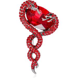imageBriLove Women s Elegant Stunning Crystal Rhinestone Oval Snake Brooch Pin for Party PromRuby Color SilverTone