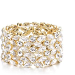 imageBriLove Wedding Gorgeous Shiny Crystal Marqiuse Stretch Bangle Bracelet for Women Bridal Party Prom Jewelry AccessoriesClear GoldTone