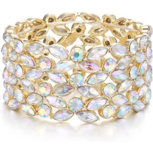 imageBriLove Wedding Gorgeous Shiny Crystal Marqiuse Stretch Bangle Bracelet for Women Bridal Party Prom Jewelry AccessoriesIridescent AB GoldTone