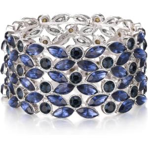 imageBriLove Wedding Gorgeous Shiny Crystal Marqiuse Stretch Bangle Bracelet for Women Bridal Party Prom Jewelry AccessoriesSapphire Color SilverTone