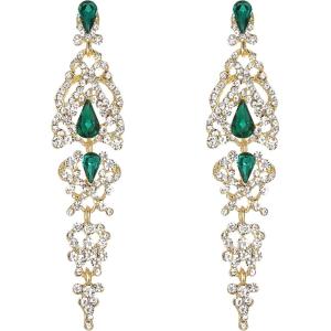 imageBriLove Womens Wedding Bridal Crystal Cluster Teardrop Dangle EarringsEmerald Color GoldTone