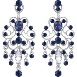 imageBriLove Womens Vintaged Style Wedding Bridal Crystal Drop Hollow Chandelier Filigree Dangle EarringsNavy Blue Antique SilverTone