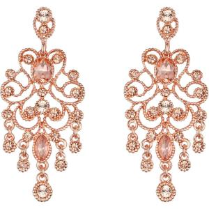 imageBriLove Womens Vintaged Style Wedding Bridal Crystal Drop Hollow Chandelier Filigree Dangle EarringsPeach Morganite Color RoseGoldtone