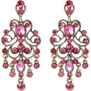 imageBriLove Womens Vintaged Style Wedding Bridal Crystal Drop Hollow Chandelier Filigree Dangle EarringsPink AntiqueGoldTone