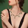 image:imageBriLove 1920s Simulated Pearls Halloween Gothic Costume Multi Layered Collar Necklace Dangle Earrings Set for Women Vampire Cosplay Party Prom AccessoryEmerald Color AntiqueGoldTone