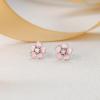 image:imageBriLove Bohemian Boho 925 Sterling Silver Flower Stud Earrings for Women Dainty Shiny Rhinestone Flora Earrings for Summer Refreshing Seaside Idyllic HolidayPink SilverTone