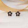 image:imageBriLove Bohemian Boho 925 Sterling Silver Flower Stud Earrings for Women Dainty Shiny Rhinestone Flora Earrings for Summer Refreshing Seaside Idyllic HolidayBlack Rose GoldTone
