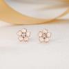 image:imageBriLove Bohemian Boho 925 Sterling Silver Flower Stud Earrings for Women Dainty Shiny Rhinestone Flora Earrings for Summer Refreshing Seaside Idyllic HolidayClear Rose GoldTone