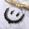 image:imageBriLove Gorgeous Jewelry Set for Women Stunning Shiny Crystal Teardrop Cluster Statement Necklace Dangle Drop Earrings Wedding Party Prom AccessoriesBlack SilverTone