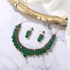 image:imageBriLove Gorgeous Jewelry Set for Women Stunning Shiny Crystal Teardrop Cluster Statement Necklace Dangle Drop Earrings Wedding Party Prom AccessoriesEmerald Color GoldTone