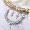 image:imageBriLove Gorgeous Jewelry Set for Women Stunning Shiny Crystal Teardrop Cluster Statement Necklace Dangle Drop Earrings Wedding Party Prom AccessoriesIridescent AB SilverTone