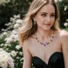 image:imageBriLove Gorgeous Jewelry Set for Women Stunning Shiny Crystal Teardrop Cluster Statement Necklace Dangle Drop Earrings Wedding Party Prom AccessoriesMulticolor GoldTone
