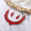 image:imageBriLove Gorgeous Jewelry Set for Women Stunning Shiny Crystal Teardrop Cluster Statement Necklace Dangle Drop Earrings Wedding Party Prom AccessoriesRuby Color GoldTone