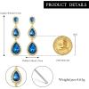 image:imageBriLove Gorgeous Shiny Rhinestones Teardrop Chandelier Long Dangle Earrings for Wedding Bridal Party Prom Jewelry AccessoriesBlue GoldTone