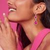 image:imageBriLove Gorgeous Shiny Rhinestones Teardrop Chandelier Long Dangle Earrings for Wedding Bridal Party Prom Jewelry AccessoriesFuchsia GoldTone