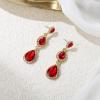 image:imageBriLove Gorgeous Shiny Rhinestones Teardrop Chandelier Long Dangle Earrings for Wedding Bridal Party Prom Jewelry AccessoriesRuby Color GoldTone