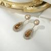 image:imageBriLove Gorgeous Wedding Rhinestones Teardrop Chandelier Long Dangle Earrings for Bridal Party Prom Jewelry AccessoriesChampagne GoldTone