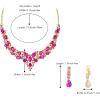 image:imageBriLove Jewelry Clipon Earrings Sparkling Austrian Crystal Teardrop Cluster Statement Necklace Set for Party Prom Accessories03Fuchsia GoldTone