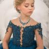 image:imageBriLove Jewelry Clipon Earrings Sparkling Austrian Crystal Teardrop Cluster Statement Necklace Set for Party Prom Accessories08Blue Topaz SilverTone