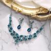 image:imageBriLove Jewelry Clipon Earrings Sparkling Austrian Crystal Teardrop Cluster Statement Necklace Set for Party Prom Accessories08Blue Topaz SilverTone