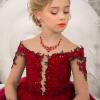 image:imageBriLove Jewelry Clipon Earrings Sparkling Austrian Crystal Teardrop Cluster Statement Necklace Set for Party Prom Accessories12Ruby Color GoldTone