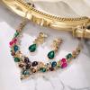 image:imageBriLove Jewelry Clipon Earrings Sparkling Austrian Crystal Teardrop Cluster Statement Necklace Set for Party Prom Accessories13Multicolor GoldTone
