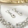 image:imageBriLove Statement Wedding Jewelery Set Shiny Gorgeous Crystal Teardrop Cluster Necklace Earrings for Womens Bridal Party Prom AccessoriesClear SilverTone
