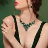 image:imageBriLove Statement Wedding Jewelery Set Shiny Gorgeous Crystal Teardrop Cluster Necklace Earrings for Womens Bridal Party Prom AccessoriesEmerald Color GoldTone