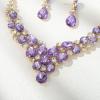 image:imageBriLove Statement Wedding Jewelery Set Shiny Gorgeous Crystal Teardrop Cluster Necklace Earrings for Womens Bridal Party Prom AccessoriesLight Purple GoldTone