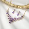 image:imageBriLove Statement Wedding Jewelery Set Shiny Gorgeous Crystal Teardrop Cluster Necklace Earrings for Womens Bridal Party Prom AccessoriesLight Purple GoldTone