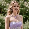 image:imageBriLove Statement Wedding Jewelery Set Shiny Gorgeous Crystal Teardrop Cluster Necklace Earrings for Womens Bridal Party Prom AccessoriesLight Purple GoldTone