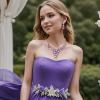 image:imageBriLove Statement Wedding Jewelery Set Shiny Gorgeous Crystal Teardrop Cluster Necklace Earrings for Womens Bridal Party Prom AccessoriesLight Purple GoldTone