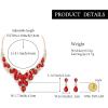 image:imageBriLove Statement Wedding Jewelery Set Shiny Gorgeous Crystal Teardrop Cluster Necklace Earrings for Womens Bridal Party Prom AccessoriesRuby Color GoldTone
