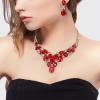 image:imageBriLove Statement Wedding Jewelery Set Shiny Gorgeous Crystal Teardrop Cluster Necklace Earrings for Womens Bridal Party Prom AccessoriesRuby Color GoldTone