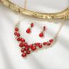 image:imageBriLove Statement Wedding Jewelery Set Shiny Gorgeous Crystal Teardrop Cluster Necklace Earrings for Womens Bridal Party Prom AccessoriesRuby Color GoldTone