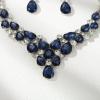 image:imageBriLove Statement Wedding Jewelery Set Shiny Gorgeous Crystal Teardrop Cluster Necklace Earrings for Womens Bridal Party Prom AccessoriesSapphire Color SilverTone