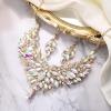 image:imageBriLove Wedding Bridal Crystal Rhinestones Marquise Cluster Statement Necklace Dangle Earrings Jewelry Set for WomenIridescent AB GoldTone