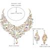 image:imageBriLove Wedding Bridal Crystal Rhinestones Marquise Cluster Statement Necklace Dangle Earrings Jewelry Set for WomenIridescent AB GoldTone