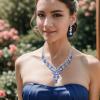 image:imageBriLove Womens Wedding Bridal Austrian Crystal Teardrop Flower Cluster Statement Necklace Dangle Earrings Jewelry Set for Party Prom2PcsNavy Blue SilverTone