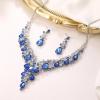image:imageBriLove Womens Wedding Bridal Austrian Crystal Teardrop Flower Cluster Statement Necklace Dangle Earrings Jewelry Set for Party Prom2PcsNavy Blue SilverTone