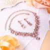 image:imageBriLove Womens Wedding Bridal Crystal Teardrop Cluster Statement Necklace Dangle Earrings Set09Pink GoldToned