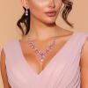 image:imageBriLove Womens Wedding Bridal Crystal Teardrop Cluster Statement Necklace Dangle Earrings Set09Pink GoldToned